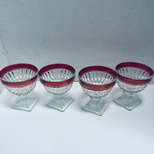 Indiana Glass Mount Vernon Sherbet Glass/ Champagne Coupe, Ruby Red Band Sherbet